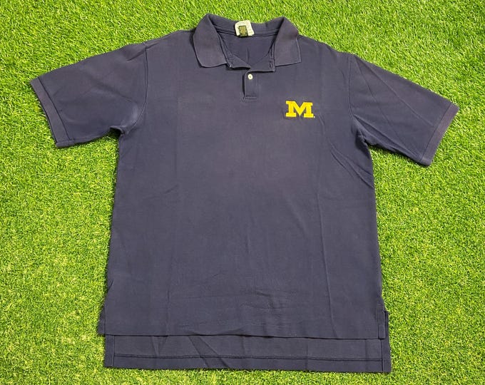 Vintage University of Michigan Wolverines Polo Shirt Made USA Size Large L NCAA College Football Basketball Detroit 1990s 90s