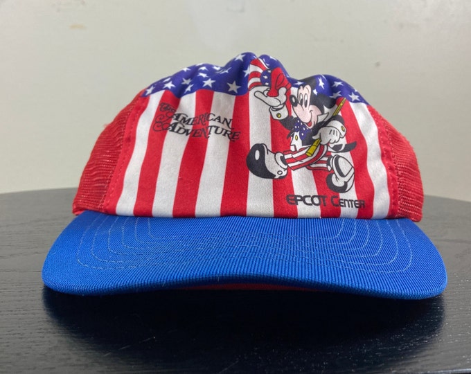 Vintage Mickey Mouse Snapback Hat Epcot Center Made USA OSFA Walt Disney World Magic Kingdom American Adventure United States of America