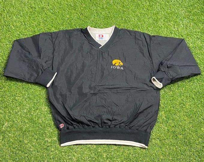 Vintage University of Iowa Hawkeyes Pull Over Windbreaker Jacket Made USA Size Medium M NCAA College Football Light Rain Coat 1990s 90s