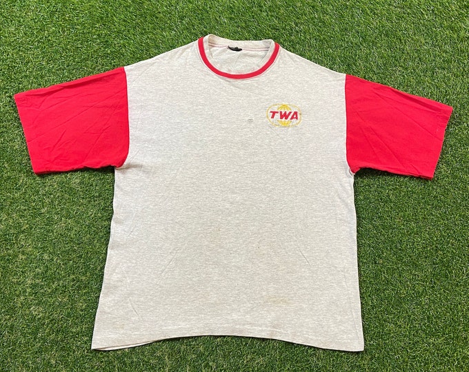 Vintage TWA T Shirt Tee Size Medium Trans World Airlines Plane Flight Transcontinental Quality 1990s Great Fit Original 90s