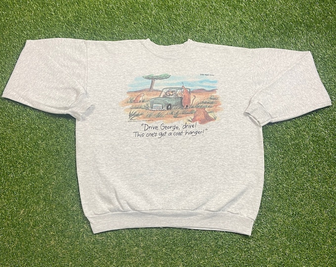 Vintage The Far Side Drive George Drive Crewneck Sweatshirt Lee Made USA Size Xtra Large XL Graphic Comic Book Original 1980s 80s Pull Over