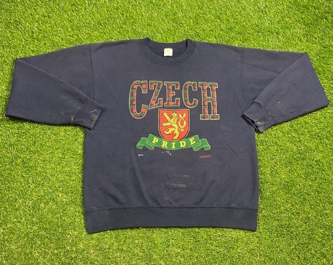 Vintage Czech Pride Crewneck Sweatshirt Made USA Size XXL 2XL Czechoslovakia Czech Republic Slovakia Europe EU Bohemia Travel Tourist 90s