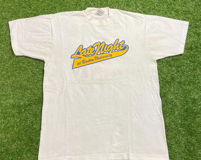 Vintage Late Night at Boston University T Shirt Tee Size L Massachusetts David Letterman Comedy Late Night Show Film Interview Fallon Kimmel