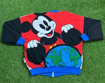 Vintage Mickey Mouse Reversible Bomber Jacket Mickey Inc Size Large L Walt Disney World Magic Kingdom Disneyland WDW 1990s 90s All Over