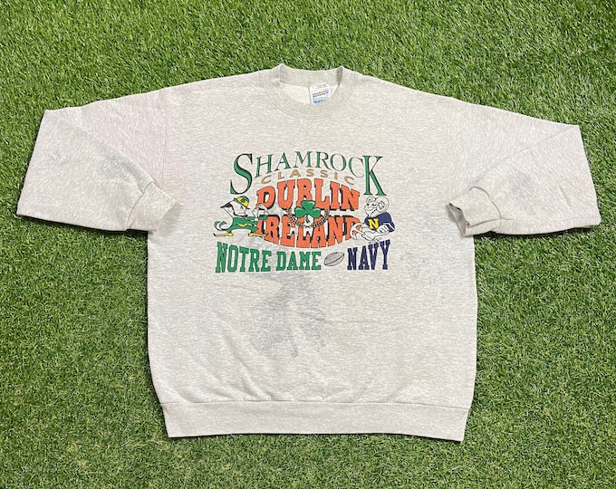 Vintage Notre Dame vs Navy Shamrock Classic Crewneck Sweatshirt Made USA Size Large L NCAA College Football Fighting Irish 1990s 90s
