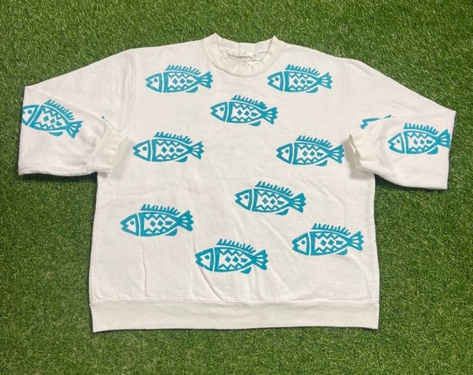 Vintage LA Express Fishes Crewneck Sweatshirt Made USA Size Medium M Ocean Sea Art Animation Quality 1990s Oversized Great Fit Original 90s