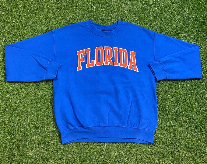 Vintage Gators University of Florida Crewneck Sweatshirt Size Medium M Swamp UF Orange Blue Alligator Gainesville 1990s Pull Over Oversized