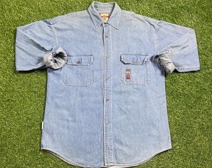 Vintage Looney Tunes Button Down Shirt Size Medium M Warner Bros Bugs Bunny Classic Cartoon TV Show Animation 1990s 90s