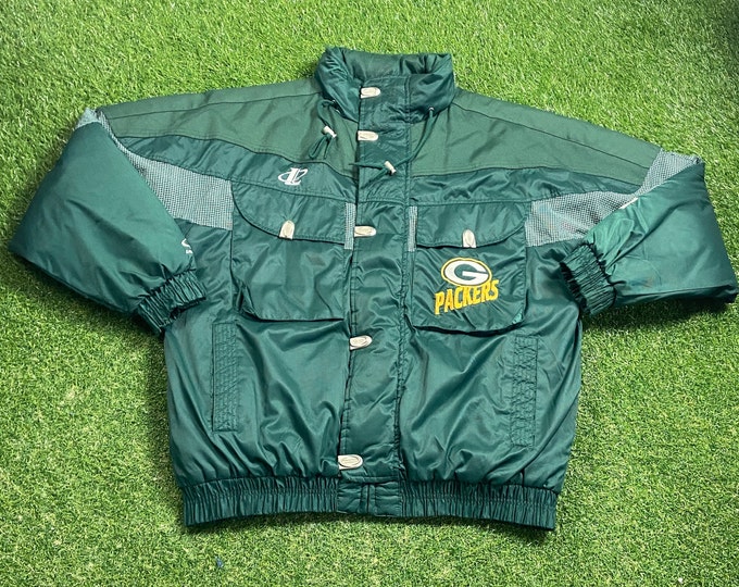 Vintage Green Bay Packers Jacket Logo Athletic Size Large L NFL Football Cheese Heads Wisconsin Brett Favre Lambeau Field Winter Coat 1990s