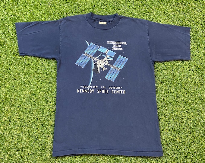 Vintage Kennedy Space Center T Shirt Tee Made USA Size Medium M One Giant Leap for Mankind Florida Unique Galaxy Moon Space NASA 1980s 80s