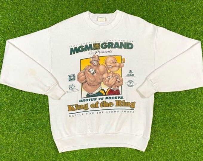 Vintage Popeye the Sailor Brutus vs Popeyes MGM Grand Crewneck Sweatshirt Made USA Size Medium M Pull Over Oversized Comfy Warner Bros