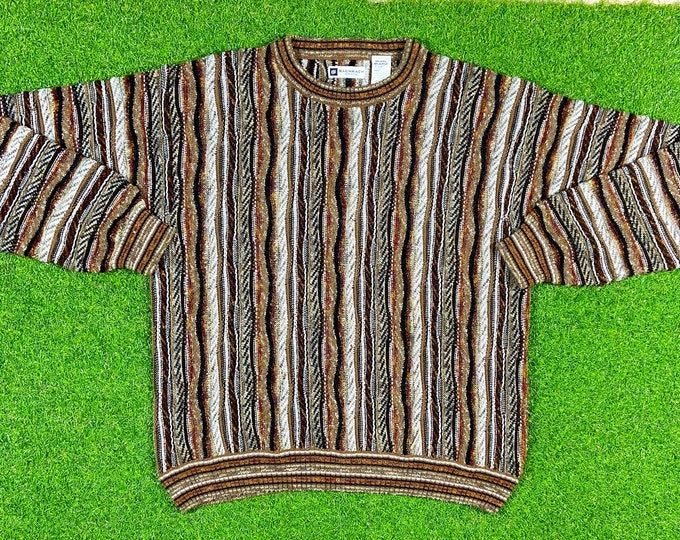 Vintage Bacharach Knitted Crewneck Sweater Pull Over Large Quality 90s Comfortable Fit Made in Italy Imported Designer Wool 1990s