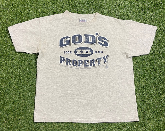 Vintage God's Property T Shirt Tee Made USA Size Large L Jesus Church Sunday Service Salvation Praise 1990s 90s Christian Pray
