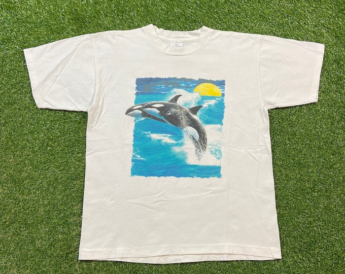 Vintage Killer Whale T Shirt Tee Alore Made USA Size Large L Sea Life Sea World Planet Ocean Free Willy 1990s 90s