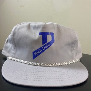 May include: Gray and white baseball cap with a blue logo that says "Tech Data" on the front.