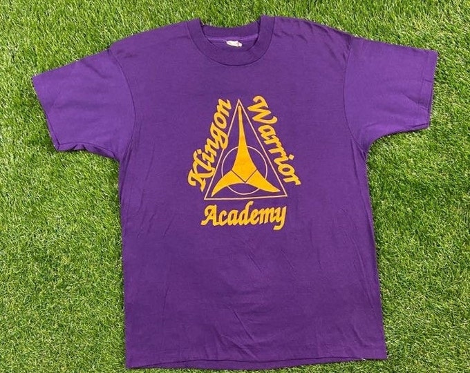 Vintage Star Trek Klingon Warrior Academy T Shirt Tee Screen Stars Made USA Size Xtra Large XL Star Wars Sciene Fiction 1980s 80s