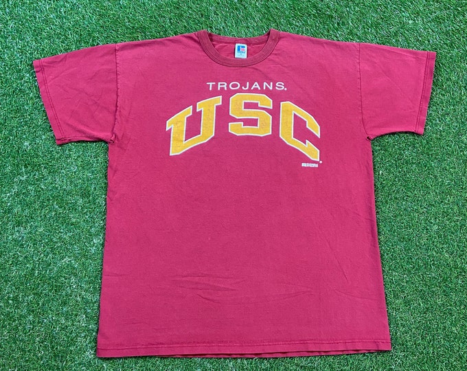 Vintage USC University of Southern California T Shirt Tee Russell Athletic Made Usa Size Xtra Large NCAA College Football Los Angeles Cali