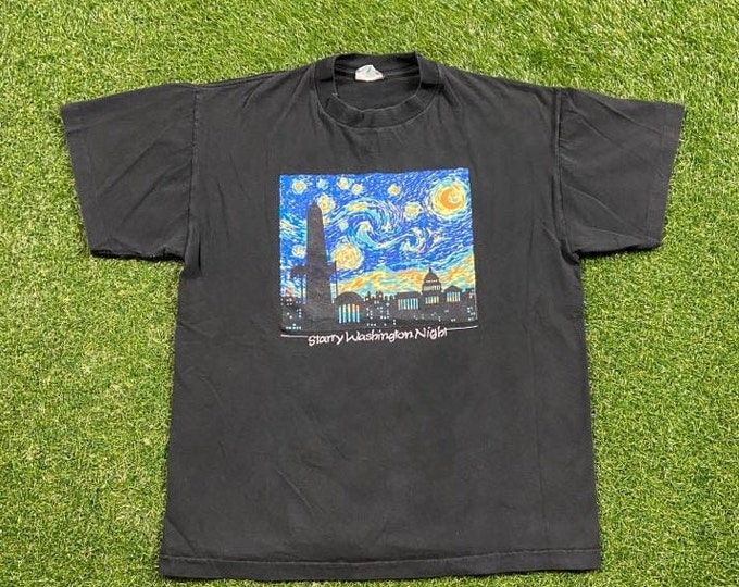 Vintage Starry Washington Night T Shirt Tee Cotton Republic Made USA Size Large L DC United States of America District of Columbia