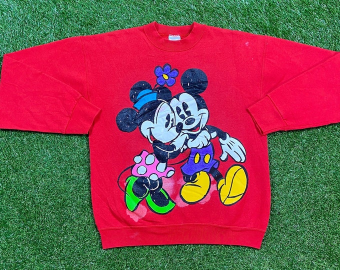 Vintage Mickey Mouse Minnie Mouse Crewneck Sweatshirt Made USA Large L Walt Disney World WDW Disneyland Magic Kingdom Pull Over 1990s 90s