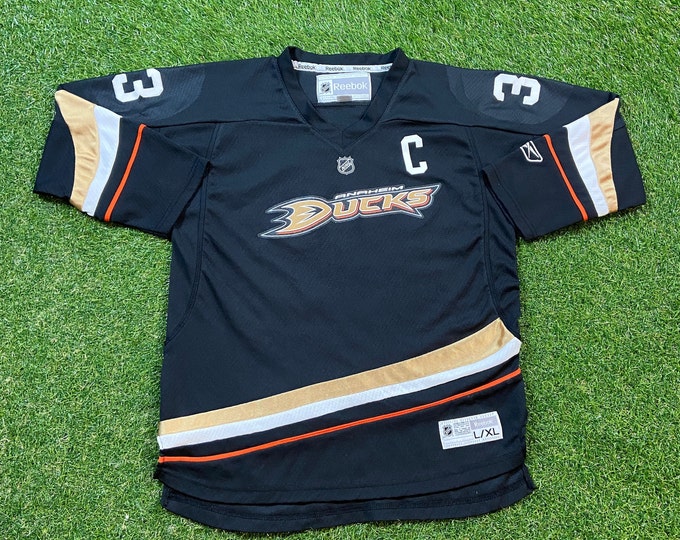 Vintage Anaheim Ducks Goldberg #33 Jersey Reebok Size Youth Large NHL Hockey California Mighty Ducks Classic 1990s 90s Disney