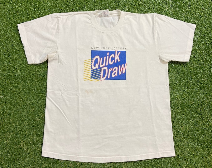 Vintage New York Lottery T Shirt Tee Size Large L Money Casino Cash Gambling Profit Loss 1990s 90s