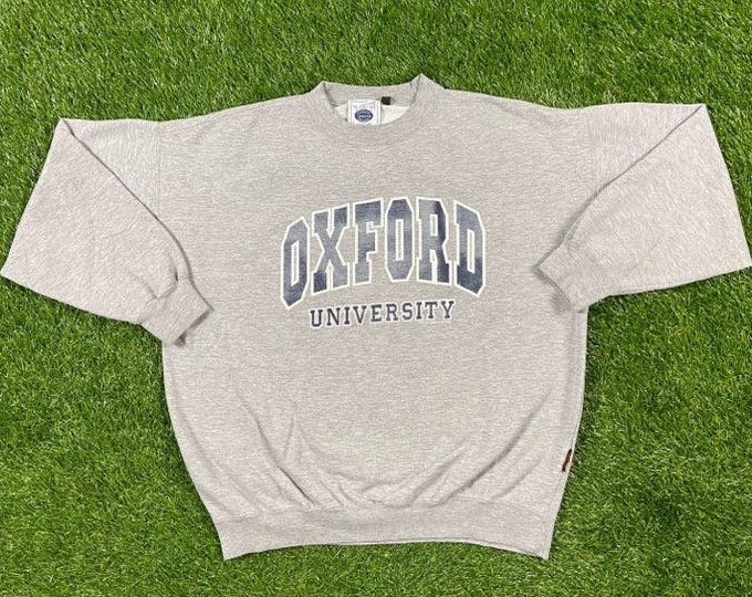 Vintage University of Oxford Spell Out Sweatshirt Crewneck Large 1980s Comfy Cozy England Sweater 80s Classic Grey Original Euro Pull Over