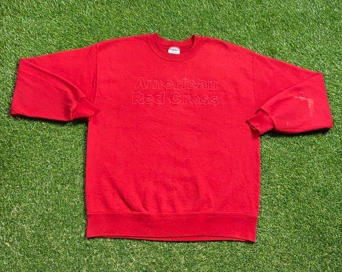 Vintage American Red Cross Crewneck Sweatshirt Made USA Size Large L Medical Nurse Medicine Hospital ER Ambulance Emergency Charity Donation