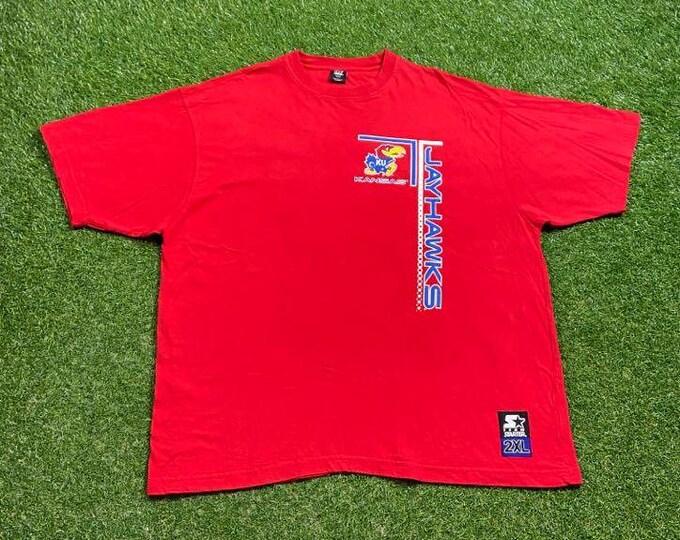 Vintage University of Kansas T Shirt Tee Starter Size XXL 2XL NCAA College Basketball Classic Jayhawks 1990s 90s