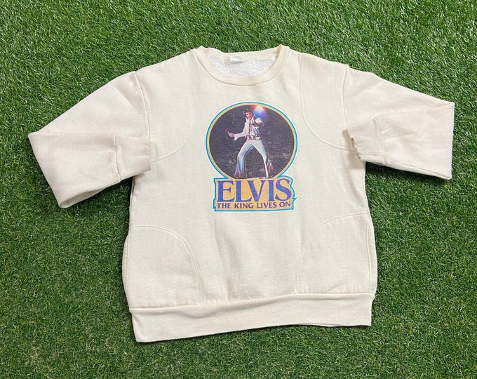 Vintage Elvis Presley Crewneck Sweatshirt Size Medium M The King Graceland Classic Rock and Roll 1970 80s Pull Over Original