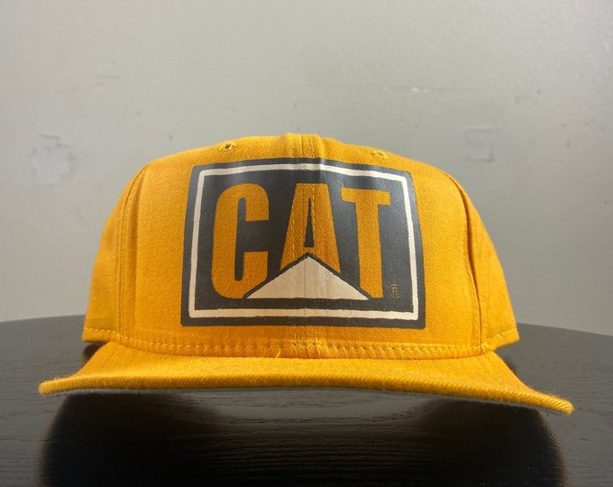 Vintage Cat Snapback Hat New Era OSFA Ring Lift Construction Tractor Agricultural Machinery Gardening Manufacturer 1980s 80s