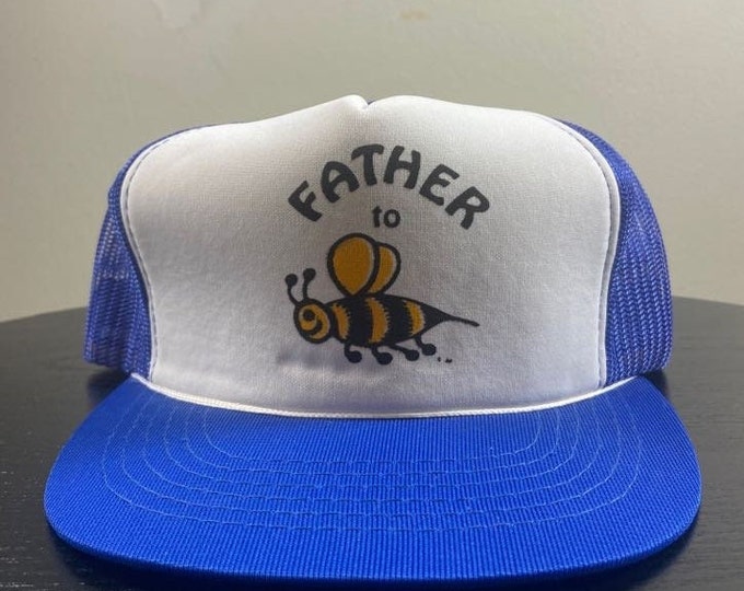 Vintage Father to Be Bee Snapback Hat Size Medium / Large Classic Trucker Hat Rare Cap Family Funny 1980s 80s Expecting