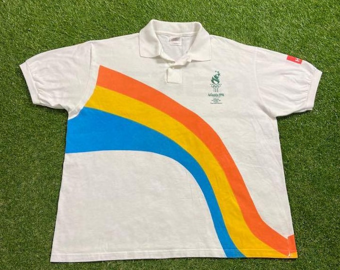 Vintage 1996 Olympics Atlanta USA Polo Shirt Hanes Made Usa Size Xtra Large XL Torch 1990s 90s ATL Original Georgia Classic Big Logo