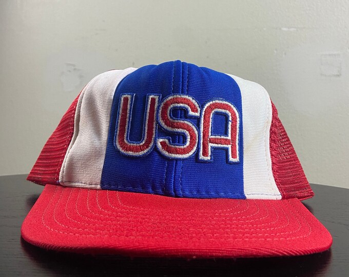 Vintage USA Snapback Hat Made Usa OSFA American Flag United States of America Stars and Stripes Bald American Eagle 1990s 90s