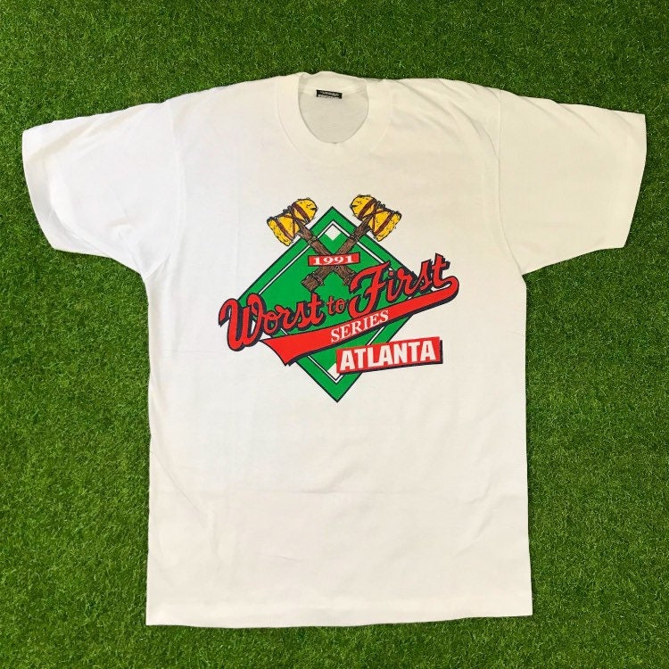 Vintage Atlanta Braves Tomahawk Worst to First T Shirt 1991 MLB