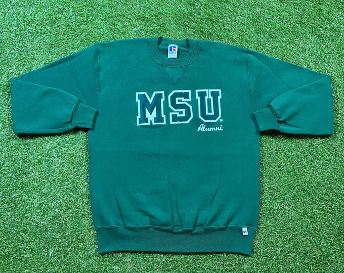 Vintage Michigan State University Crewneck Sweatshirt Made USA Size Large L NCAA College Football Spartans Detroit Classic MSU Pull Over