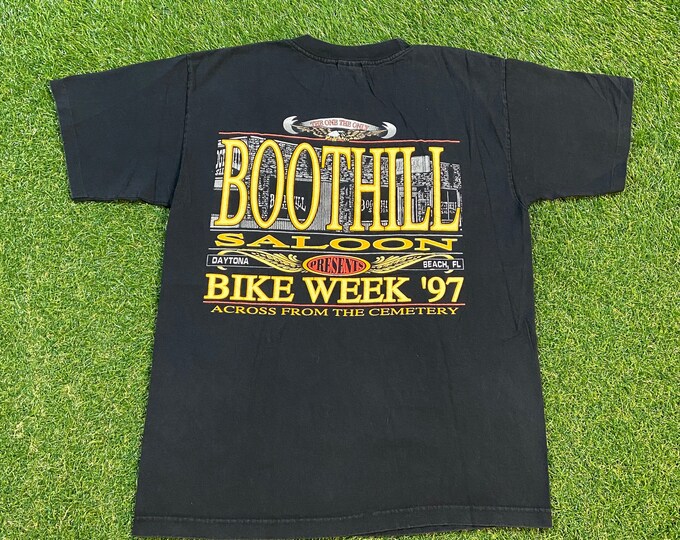 Vintage Boot Hill Saloon Daytona Beach Florida T Shirt Tee Made USA Size Large L Harley Davidson HOG 3D Eagle Motorcycle Truckers Biker 90s
