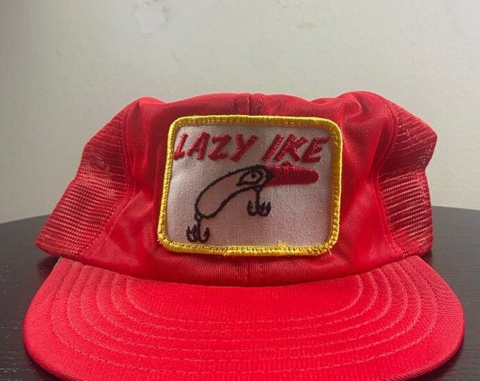 Vintage Lazy Ike Snapback Hat Outdoor Cap Made USA Size Small Fishing Hunting Nature Bass Pro Shop 1970s 70s Trucker