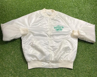 Vintage Woody Sports Cafe Bomber Jacket Westark Made USA Size Large L Texarkana Texas Sports Bar Quality Classic Comfortable Great Fit 1990s