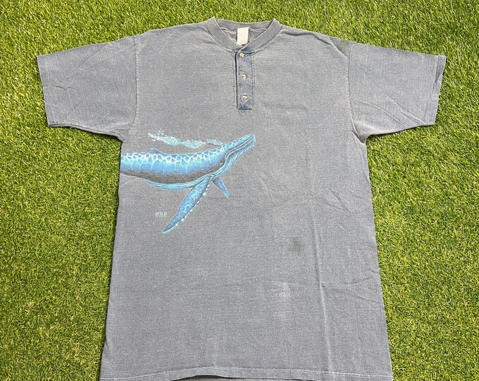 Vintage Whale T Shirt Tee Size Large L Sea Life Sea World Planet Ocean Blue Whale Mammals Animals Nature 1990s 90s