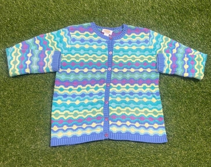 Vintage Multicolor Cardigan Knit Sweater Talbots Size Medium M 1980s 80s Comfy Button Down Comfy Warm