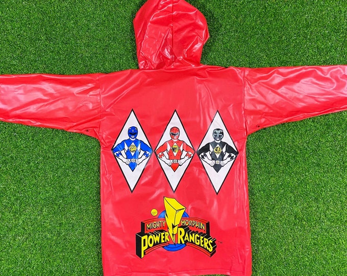 Vintage Mighty Morphin Power Rangers Rain Jacket Accessories Xtra Small Red Thick Waterproof Jason Billy Zack Ranger Fox 1990's Coat 90s XS
