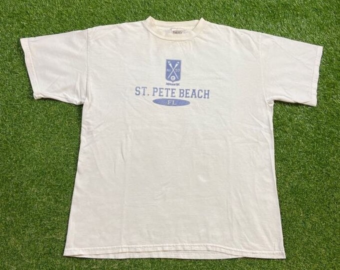 Vintage St Beach Florida T Shirt Tee Tultex Size Xtra Large XL St Petersburg Florida Tampa Bay Tropical Beach Tourist Travel All Over 1990s