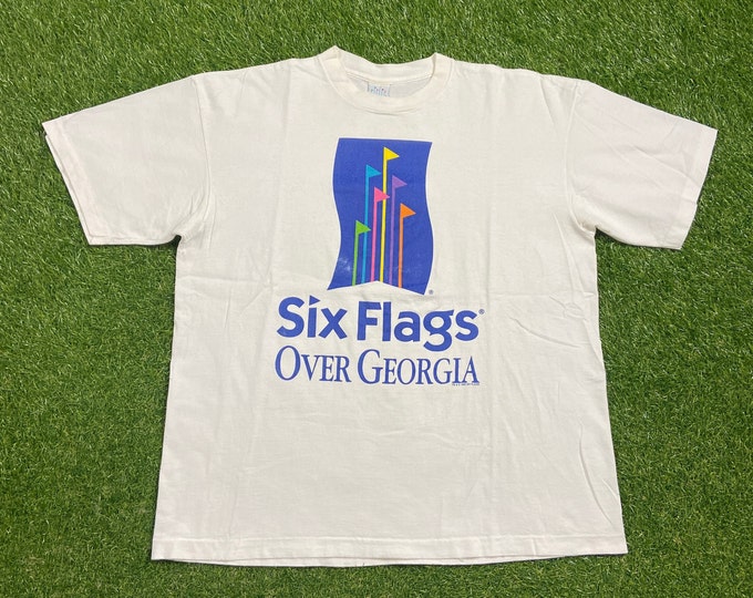 Vintage Six Flags Over Georgia T Shirt Tee Made USA Size XXL 2XL Austell GA Great Adventures Theme Park Amusement 1990s 90s