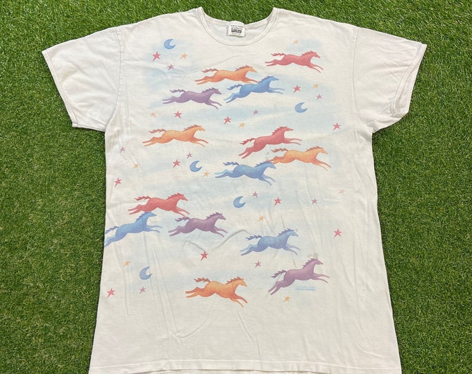 Vintage Horses T Shirt Tee Relevant Products Made USA Size Large L Fantasy Magical Beast 1980s 80s