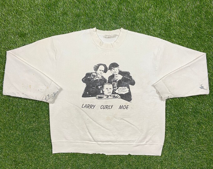 Vintage The Three Stooges Crewneck Sweatshirt Fruit of the Loom Made USA Size Large L Tv Sitcom Columbia Pictures Pull Over 1980s 80s