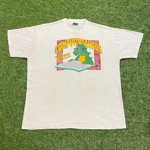 Vintage Computersaurus Rex T Shirt Tee Made USA Size XL Microsoft Windows Bill Gates Computer Technology Program Apple Jobs 1990s 90s