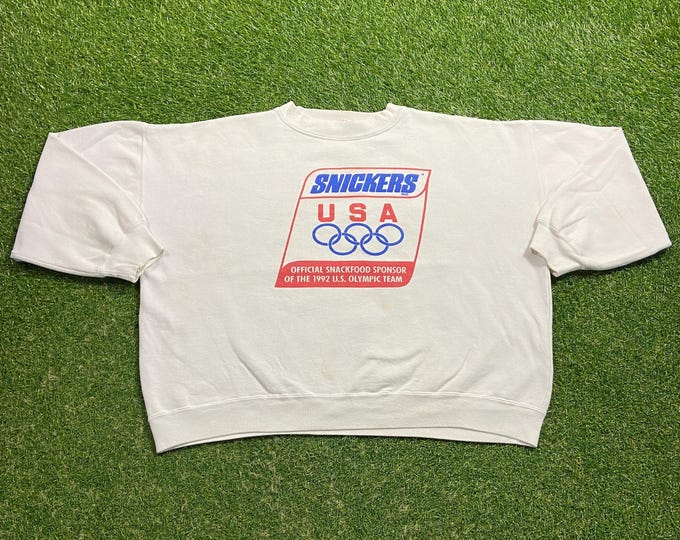 Vintage Snickers Olympic USA Sponsor Crewneck Sweatshirt Size Large L 1992 Torch World Games Barcelona Dream Team Jordan 1990s 90s