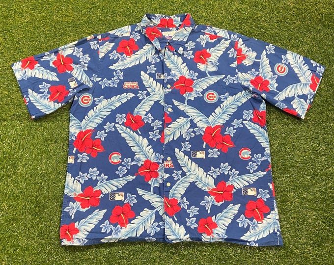 Vintage Chicago Cubs Button Down Hawaiian Shirt Reyn Spooner Made USA Size Xtra Large XL MLB Baseball National League Classic Sammy Sosa 90s