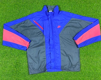 Vintage Nike jacka dragkedja jacka sportkläder stor sportkläder klassisk 90-tals 1990-tals lätt regnjacka kappa