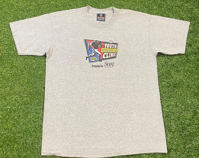 Vintage Youth Clinic Super Bowl XXXV 2001 T Shirt Size Large L NFL Football Baltimore Ravens New York Giants Tampa Bay Florida Ray Lewis 00s